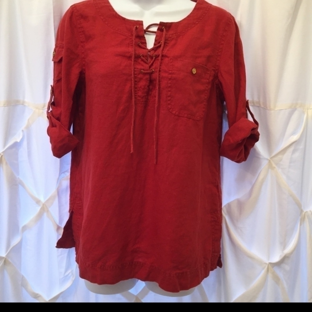 LAUREN Ralph Lauren Red Linen Top‎